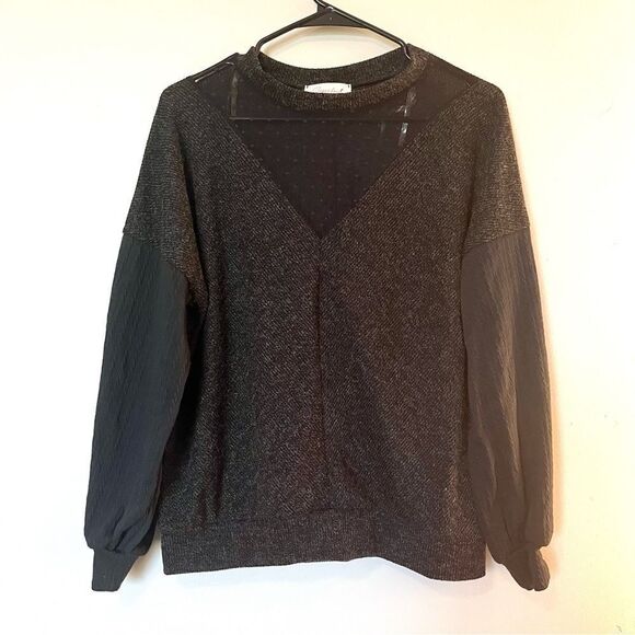 SUGARFOX Mixed Material Crew Neck Sweater with Mesh Front Panel Size 2X - Picture 2 of 7